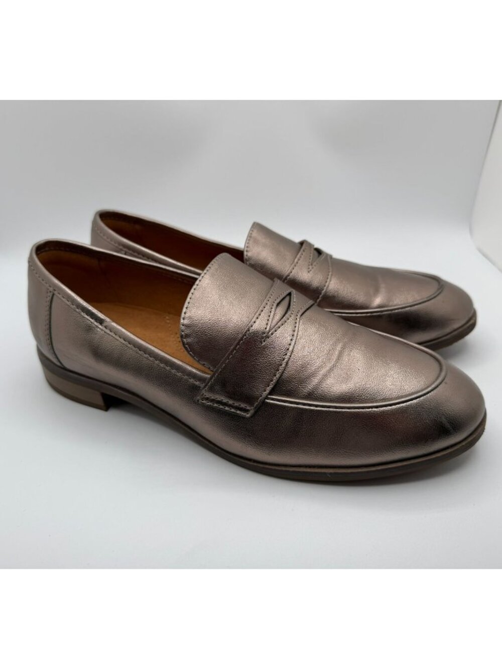 Clarks Trish Rose Loafers Women Size 9W Metallic Bronze Leather Comfort Shoes